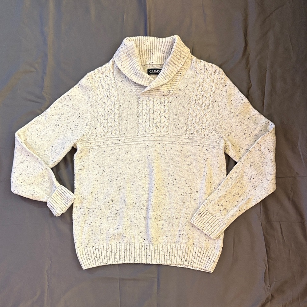 Chaps Cream‎ Flecked Shawl Collar Sweater Size L